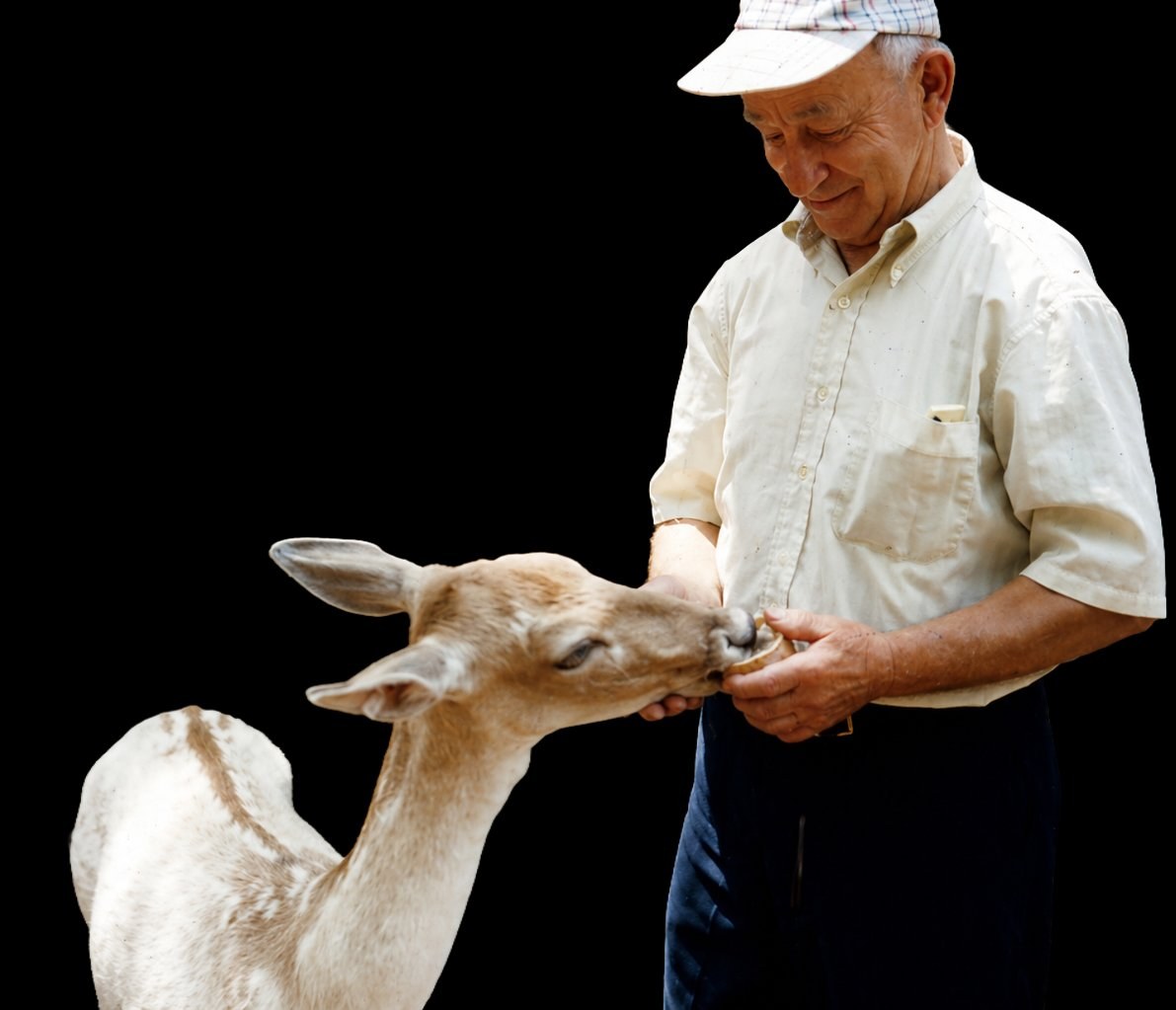 Harry Epstein feeding a deer